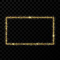 Gold glitter frame. Rectangle vertical frame with shiny stars and sparkles on dark transparent background. Vector illustration