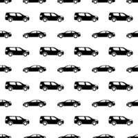 Seamless pattern with black cars on white background. Vector illustration.