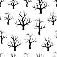 Seamless black and white curved trees without leaves backgrounds. Vector forest seamless texture.