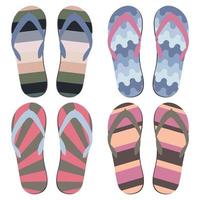 Set of Beach Slippers. Colorful Summer Flip Flops Over White Background vector