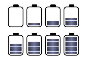 A set of eight batteries with different charge indicators. Vector illustration