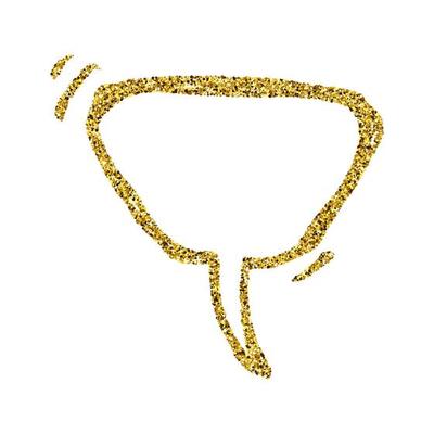 Gold glitter sketch speech bubble. Hand drawn blank Speech Bubble. Dialog empty cloud on white background. Vector illustration.
