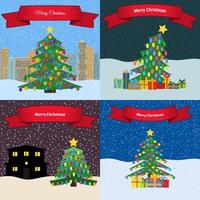 Set of four Happy New Year backgrounds with the inscription Merry Christmas. Vector illustration.