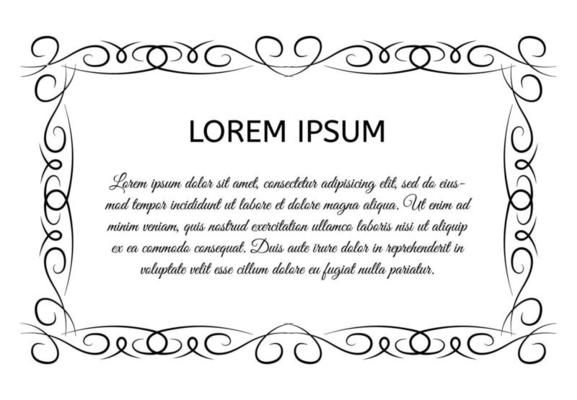 Decorative vintage horizontal frame with the place for your text in center. Vintage ornament greeting card template. Vector illustration.