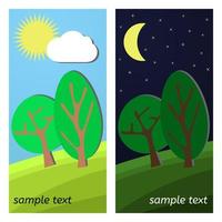 Two Trees. Day and Night on a Clearing. vector