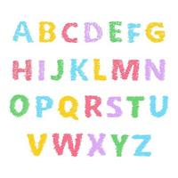 Hand Drawn Latin Alphabet Letters. Uppercase modern font and typeface. Multicolored symbols on white background. Vector illustration.