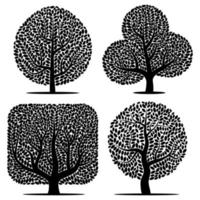 Set of four vector silhouettes of a tree isolated on a white background