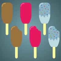 conjunto de vectores de helado. ilustración vectorial de varios postres helados en un palo de madera.