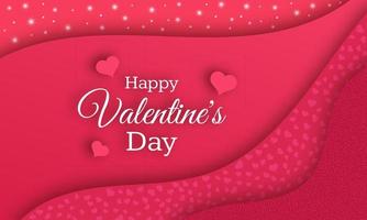 Happy Valentines Day Background. Red greeting horizontal banner with text and hearts. Vector illustration.