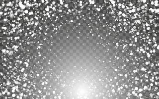 Snowfall and falling snowflakes on dark transparent background. White snowflakes and Christmas snow. Vector illustration