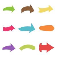 Set of nine multicolored various arrows. Vector illustration