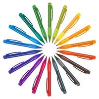 Set of multicolored pens placed in a circle. Vector illustration.