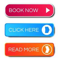 Set of three modern gradient buttons with shadows. Read more Buttons. Vector illustration