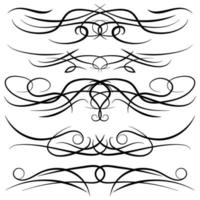 Set of vintage decorative curls, swirls, monograms and calligraphic borders. Line drawing design elements in black color on white background. Vector illustration.