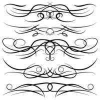 Set of vintage decorative curls, swirls, monograms and calligraphic borders. Line drawing design elements in black color on white background. Vector illustration.