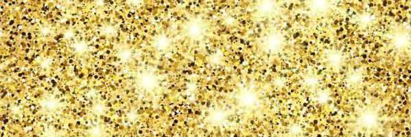 Golden glittering background with gold sparkles and glitter effect. Banner design. Empty space for your text. Vector illustration