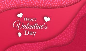 Happy Valentines Day Background. Red greeting horizontal banner with text and hearts. Vector illustration.