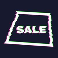 Distorted glitch sale banner with error effect on the edges and in text. Vector illustration.