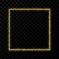 Gold glitter frame. Square frame with shiny sparkles on dark transparent background. Vector illustration