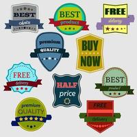 Set of Vector Badges with Ribbons. Web stickers and labels. Isolated vector illustration.