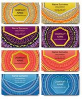 Set of vector visiting card with mandala. Geometric mandala pattern and ornaments. Front page and back page.