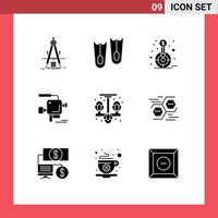 Solid Glyph Pack of 9 Universal Symbols of home film finance cinema target Editable Vector Design Elements