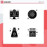 4 User Interface Solid Glyph Pack of modern Signs and Symbols of map target lcd gear summer Editable Vector Design Elements