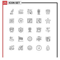 Pack of 25 Modern Lines Signs and Symbols for Web Print Media such as secure shield fly self network Editable Vector Design Elements