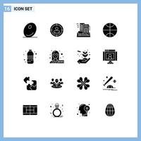 16 Universal Solid Glyphs Set for Web and Mobile Applications female anchor water bottle city water sport Editable Vector Design Elements