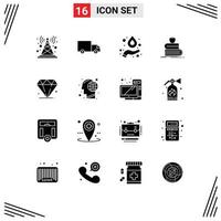 User Interface Pack of 16 Basic Solid Glyphs of diamond books truck student back to school Editable Vector Design Elements