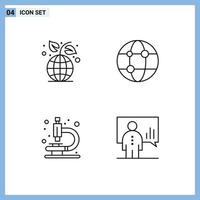 Line Pack of 4 Universal Symbols of earth day microscope plant network analytics Editable Vector Design Elements