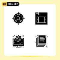 Group of 4 Modern Solid Glyphs Set for target setting web business documents Editable Vector Design Elements