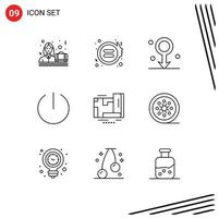 Editable Vector Line Pack of 9 Simple Outlines of map gps biology tumbler off Editable Vector Design Elements