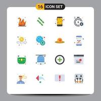 Pack of 16 Modern Flat Colors Signs and Symbols for Web Print Media such as smaller less phone gear fast Editable Pack of Creative Vector Design Elements