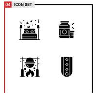 símbolos de iconos universales grupo de 4 glifos sólidos modernos de elementos de diseño de vectores editables caldero amante del suplemento de cama
