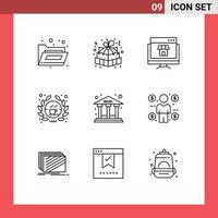 Group of 9 Modern Outlines Set for bank shop computer coffee shopping Editable Vector Design Elements