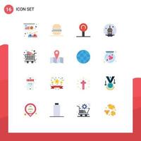grupo universal de símbolos de iconos de 16 colores planos modernos de carrito de compras lollipop orar paquete editable musulmán de elementos creativos de diseño de vectores
