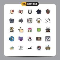 paquete de 25 modernos signos y símbolos de colores planos de línea rellena para medios de impresión web, como configuración de tarjeta de corazón de planta, elementos de diseño de vectores editables de plomería