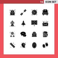 16 User Interface Solid Glyph Pack of modern Signs and Symbols of rocket transmission christmas energy vehicles Editable Vector Design Elements