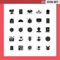 Set of 25 Commercial Solid Glyphs pack for meeting debate navigation conference wedding Editable Vector Design Elements