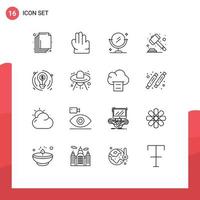 User Interface Pack of 16 Basic Outlines of ship dollar auction circle bulb Editable Vector Design Elements