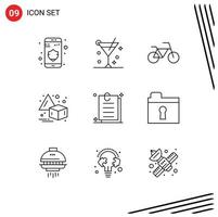 Modern Set of 9 Outlines Pictograph of private folder vehicles paper contract Editable Vector Design Elements