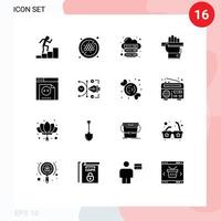 16 Universal Solid Glyphs Set for Web and Mobile Applications programming ruler internet learning hand Editable Vector Design Elements