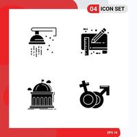 Set of 4 Modern UI Icons Symbols Signs for mechanical library shower draft education Editable Vector Design Elements