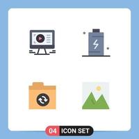 4 iconos planos universales establecidos para aplicaciones web y móviles monitorear archivos diseño sincronización de carga elementos de diseño vectorial editables vector