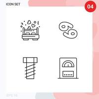 Set of 4 Modern UI Icons Symbols Signs for bed screw love bed zodiac heater Editable Vector Design Elements