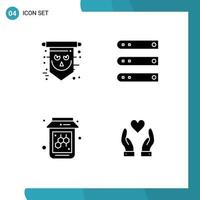 4 Universal Solid Glyphs Set for Web and Mobile Applications flag server skull files fruit Editable Vector Design Elements