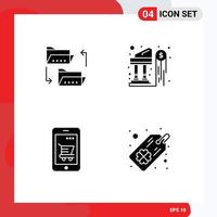 Mobile Interface Solid Glyph Set of 4 Pictograms of folder cart file sharing dollar mobile Editable Vector Design Elements