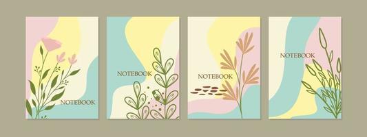 set of book cover designs with hand drawn floral decorations. abstract floral background. size A4 For notebooks, planners, brochures, books, catalogs vector