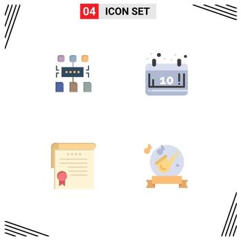 Set of 4 Vector Flat Icons on Grid for algorithm achievement document october award Editable Vector Design Elements
